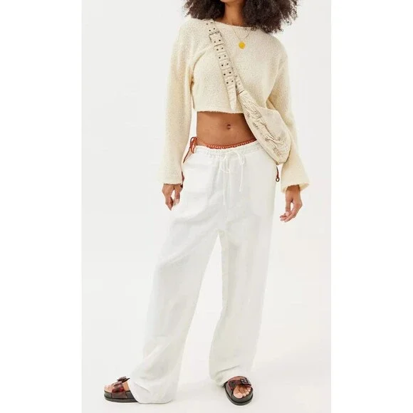 Urban Renewal Remnants Cropped Bell Sleeve Sweater Cream Textured Knit Small - Picture 10 of 10